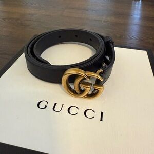 Gucci Black Belt with Gold GG Buckle